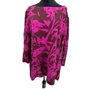 Soft Surroundings Floral Tunic Top Pink Brown 3/4 Sleeve Tropical Womens‎ 2X